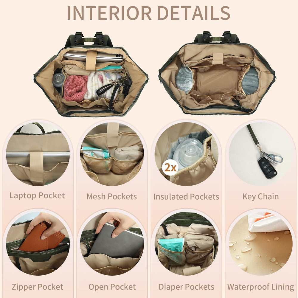 Omanmoli diaper backpack olive green stroller straps support hands-free outings