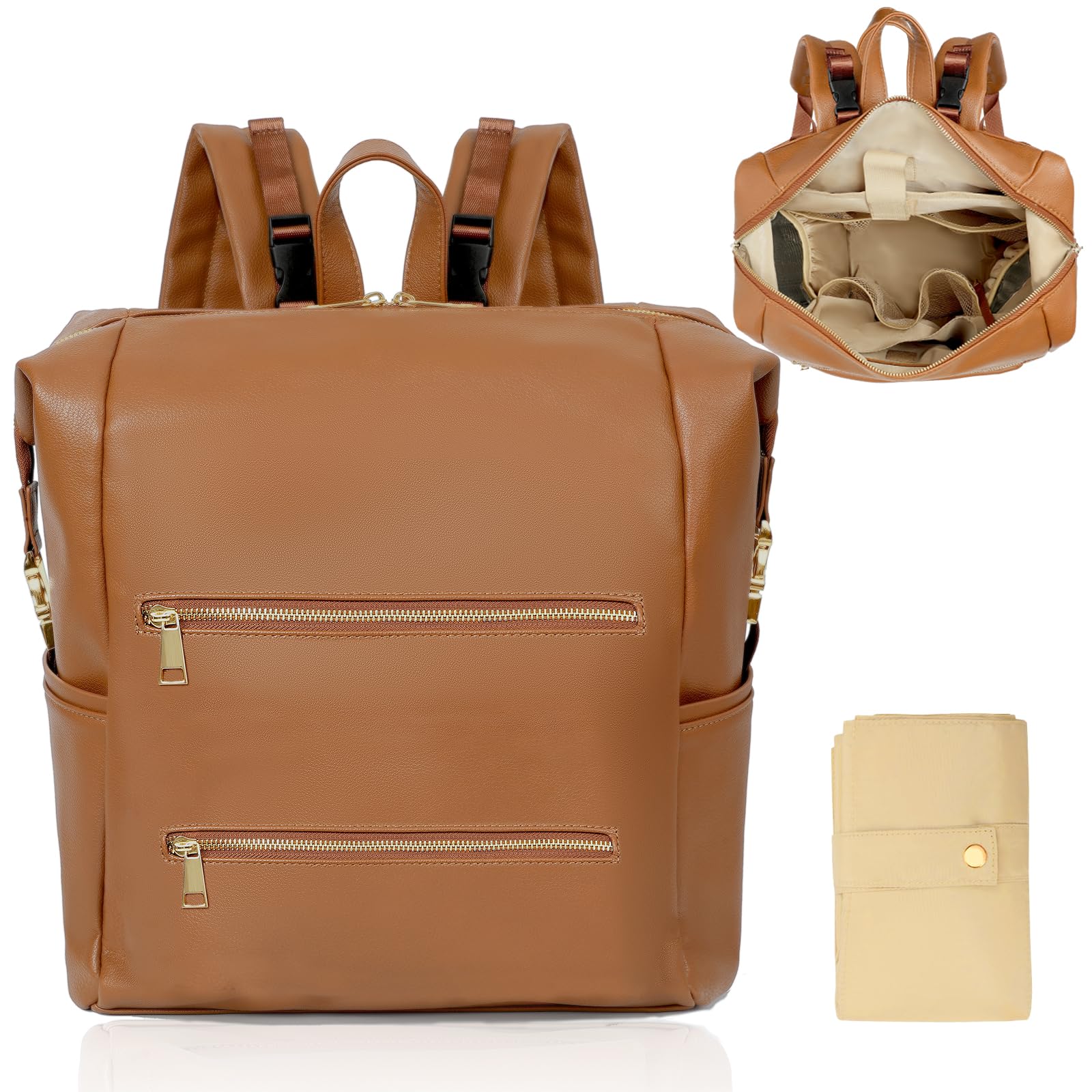 Omanmoli diaper bag backpack front view with organized layout for on-the-go use