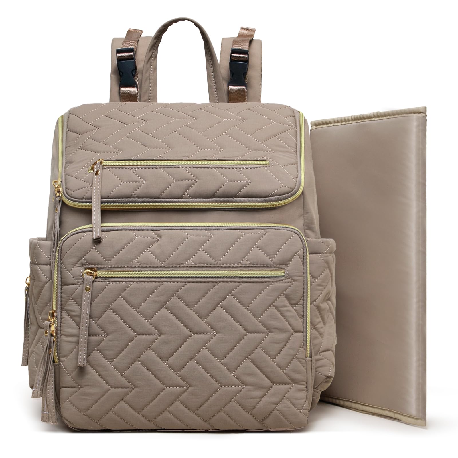 Omanmoli diaper bag backpack front view highlights spacious main compartment for baby essentials.