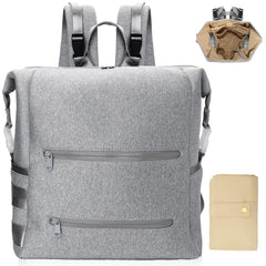 Omanmoli diaper bag backpack front view showing accessible storage and neutral gray design for everyday use