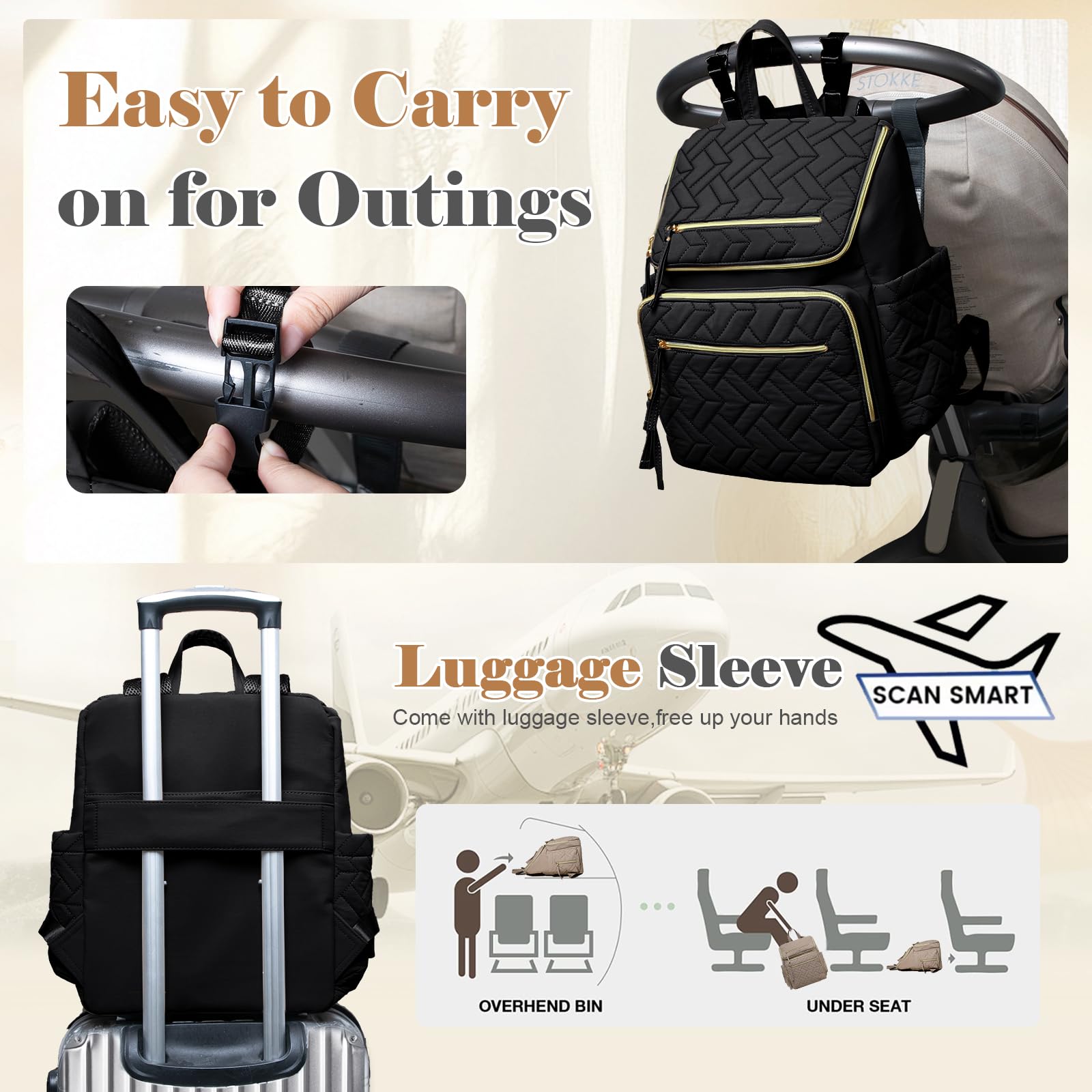 Omanmoli diaper bag backpack luggage sleeve eases travel with two kids