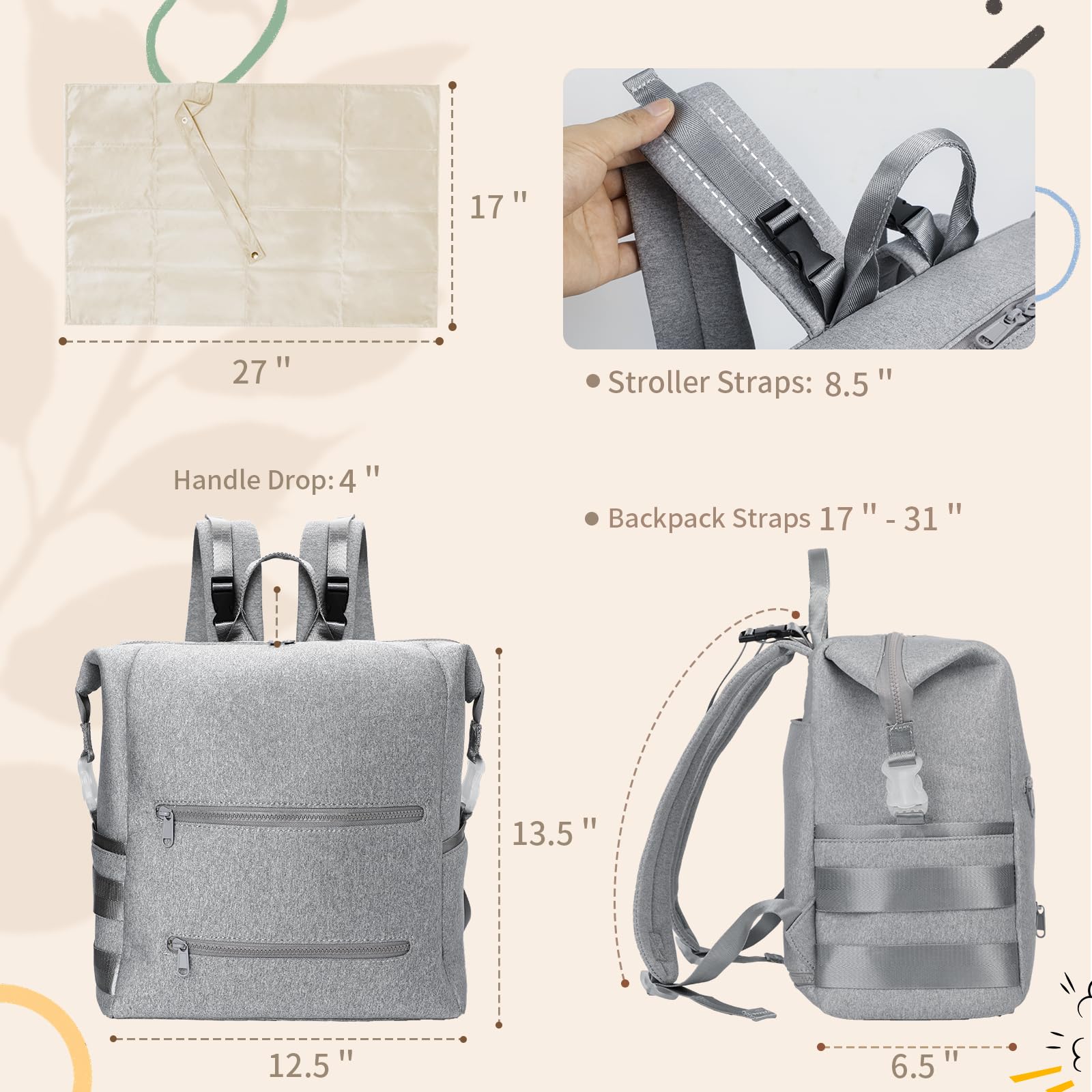 Omanmoli diaper bag backpack stroller sleeve for secure transport on walks