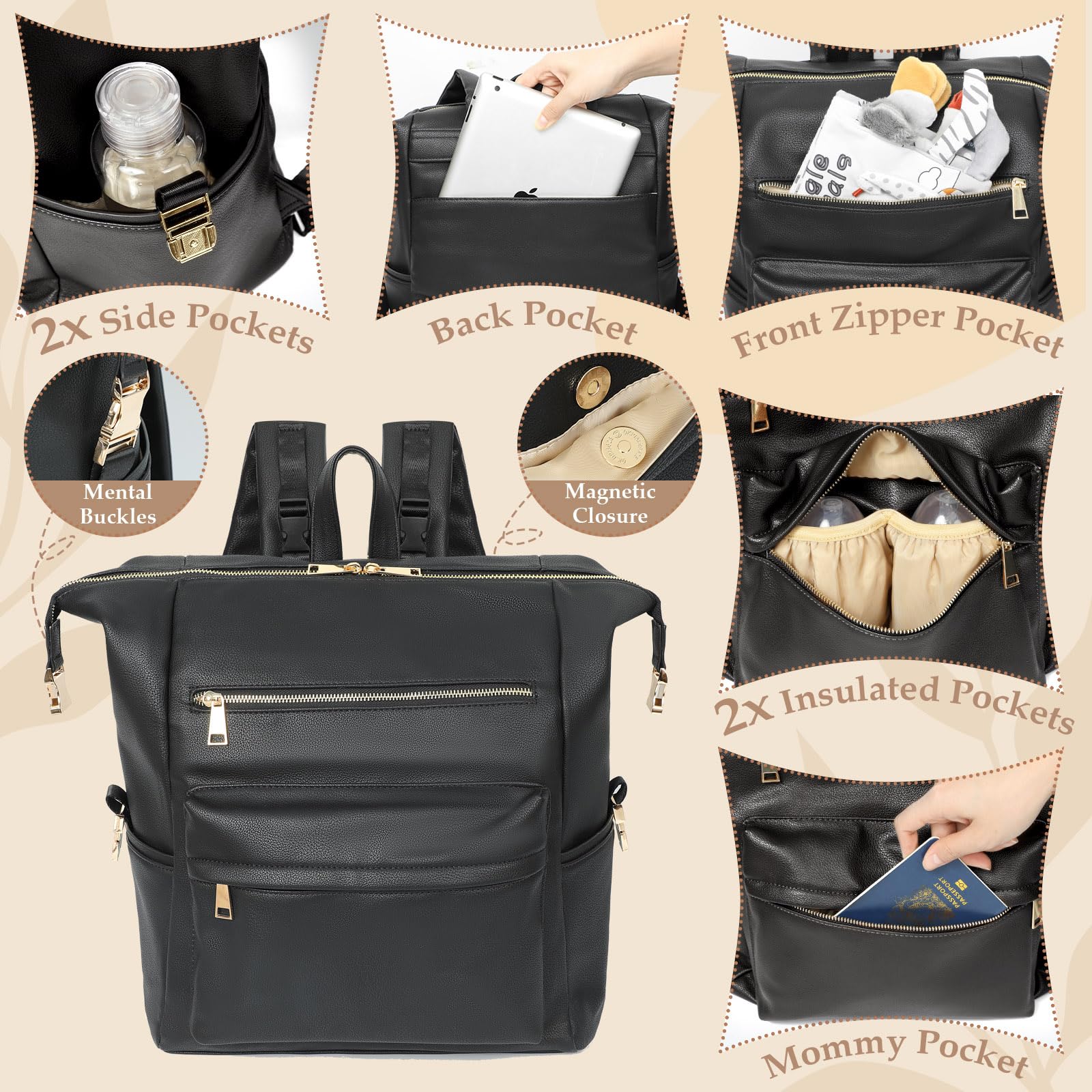 Omanmoli diaper bag backpack stroller straps make hands-free travel easier