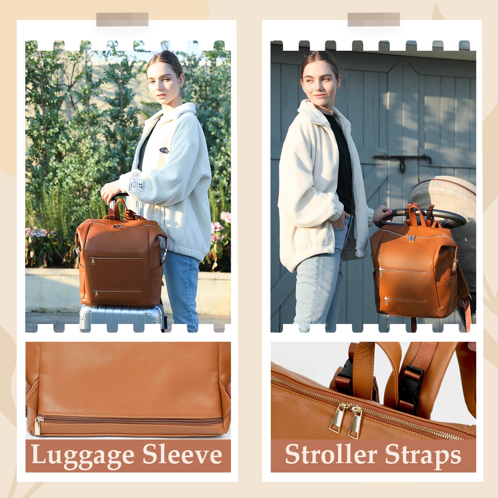 Omanmoli diaper bag backpack travel-use shot showing versatile family companion