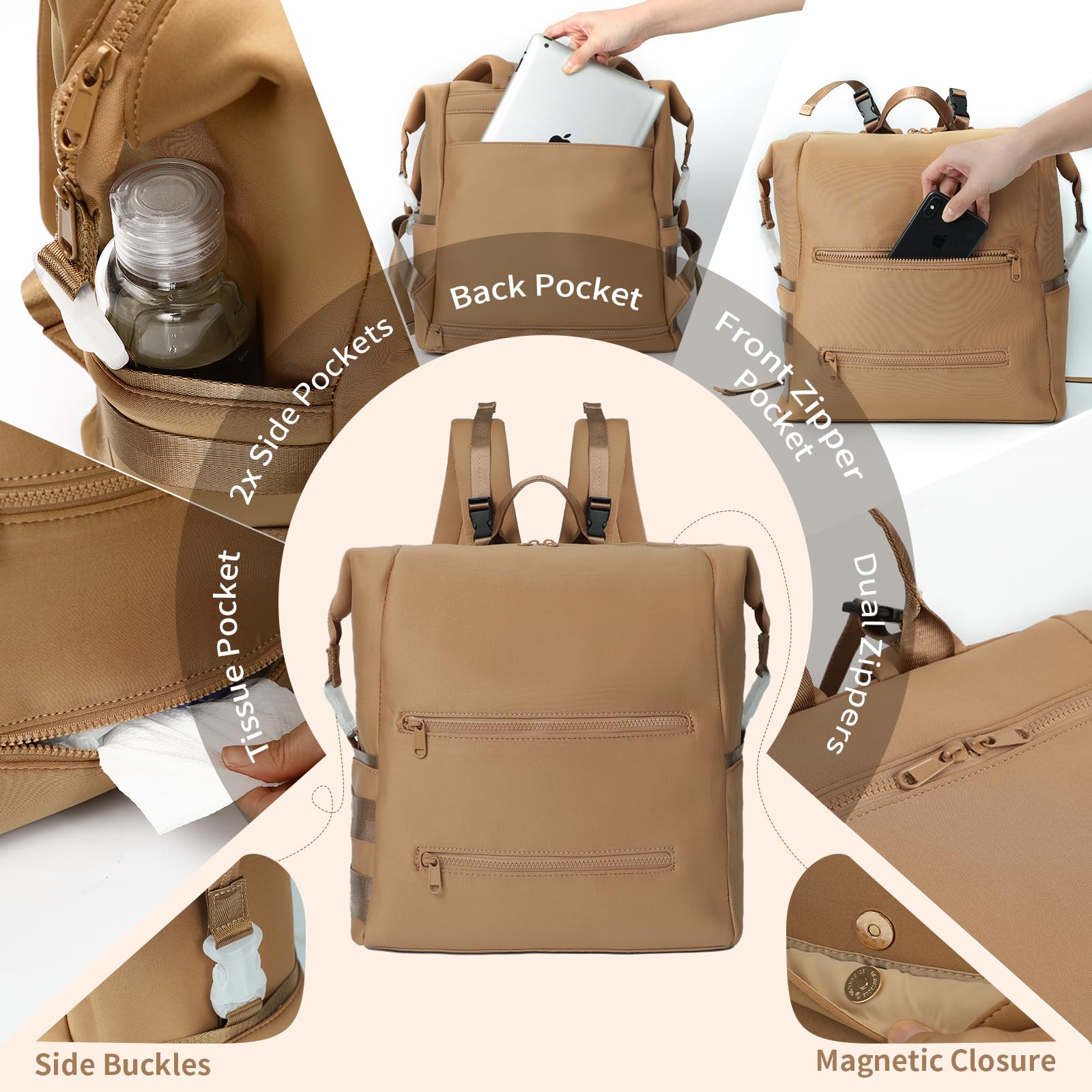 Omanmoli diaper bag changing pad included provides on-the-go diaper changes.