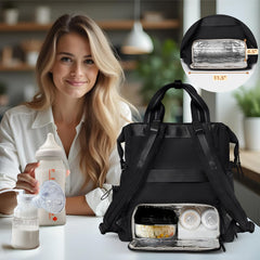 Omanmoli diaper bag insulated compartment demonstrates temperature-controlled storage for bottles