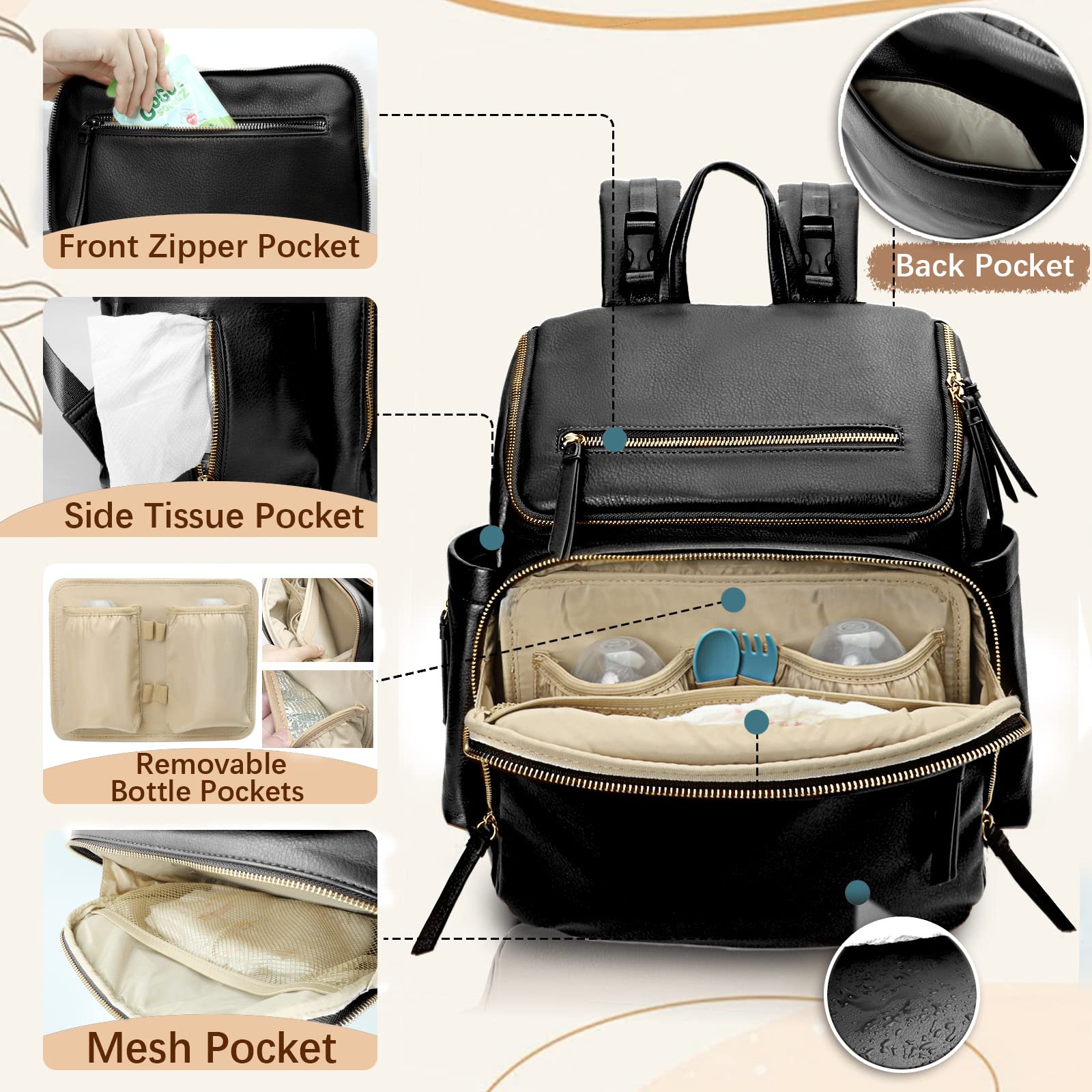 Omanmoli diaper bag insulated pockets open keeping meals temp-friendly.