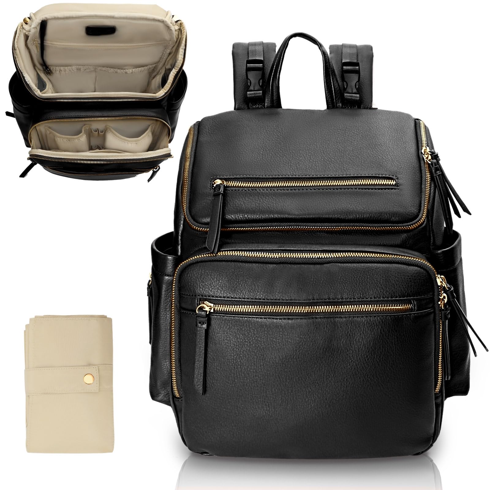 Omanmoli diaper bag leather backpack closed for durable daily use.