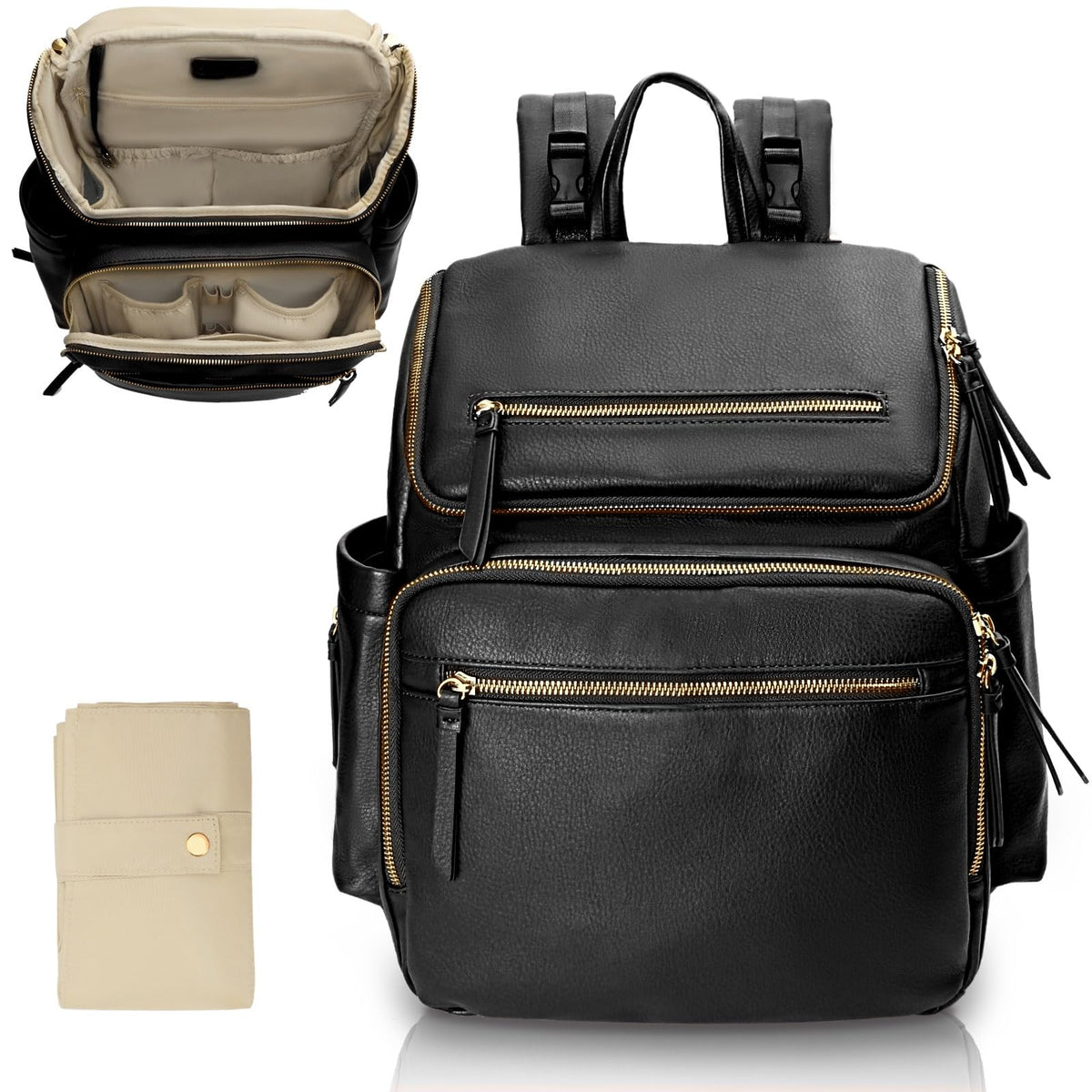 Omanmoli diaper bag leather backpack closed for durable daily use.
