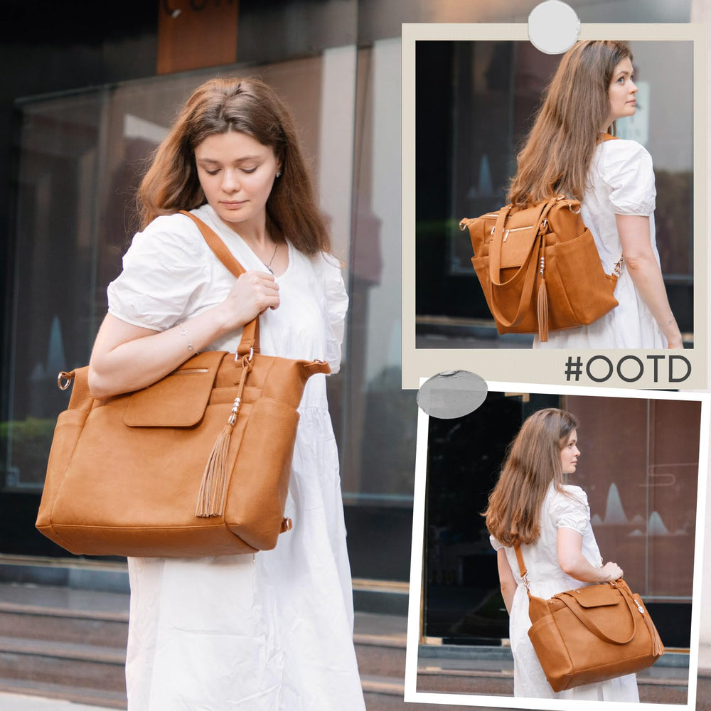 Omanmoli diaper bag tote interior pockets showing organized storage.