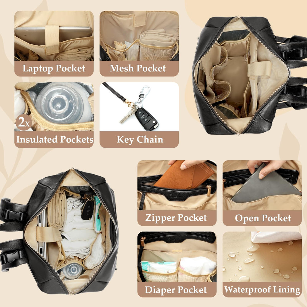 Omanmoli diaper bag backpack interior with 15 pockets to organize essentials.