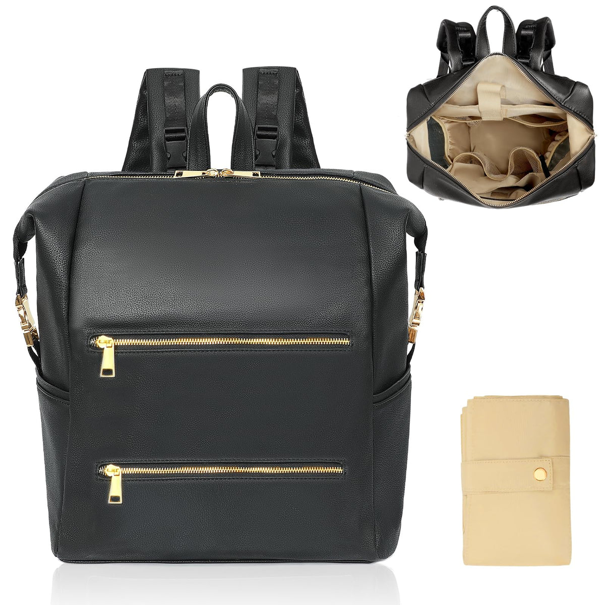 Omanmoli diaper bag backpack exterior faux leather highlights durable, premium design for daily use.