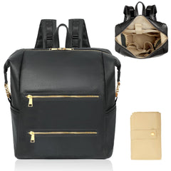 Omanmoli diaper bag backpack exterior faux leather highlights durable, premium design for daily use.