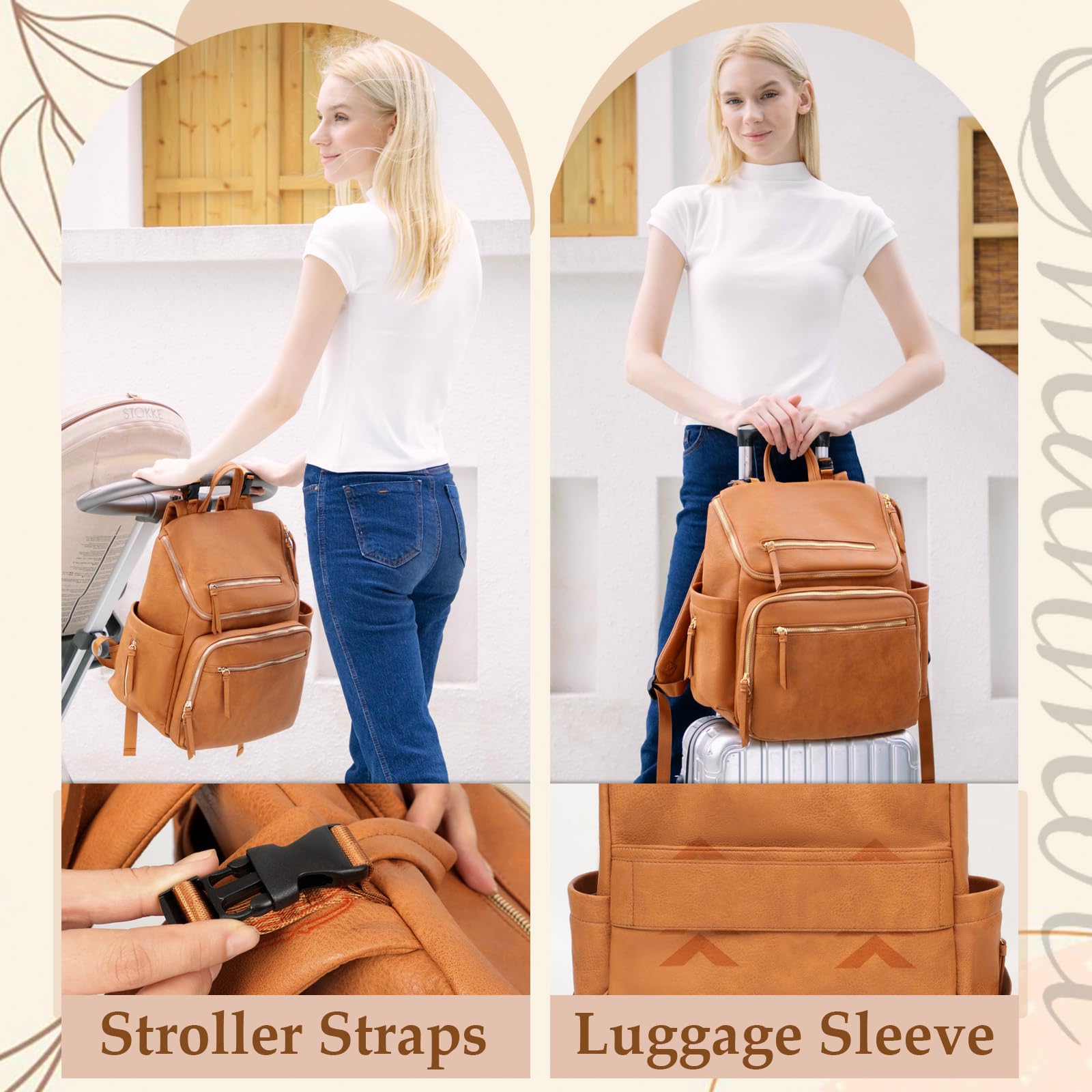 Omanmoli Diaper Bag Honey backpack straps provide comfortable support for long days