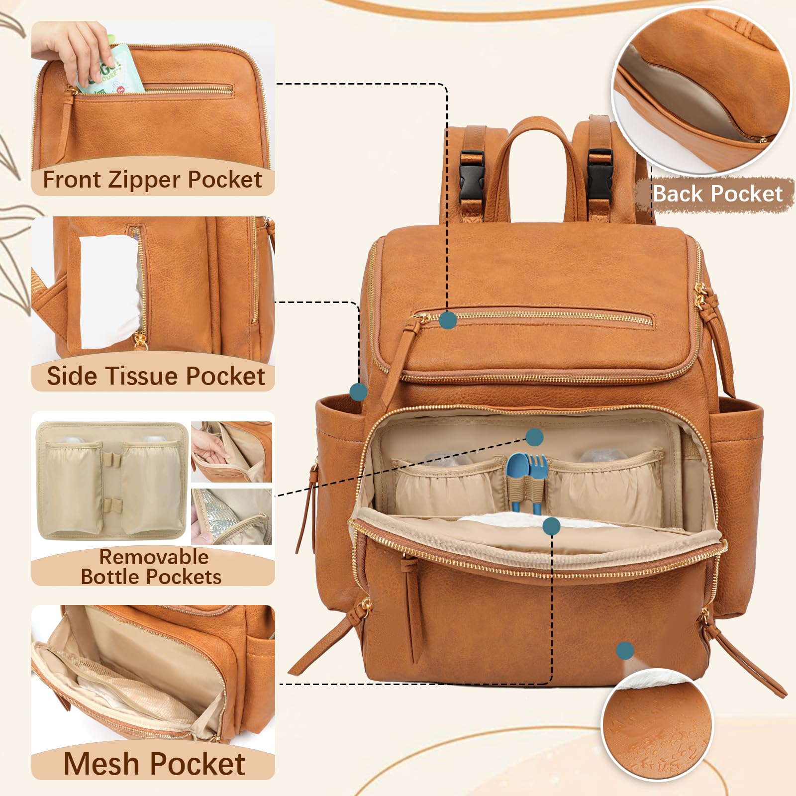 Omanmoli Diaper Bag Honey changing pad demonstrates comfortable, ready-to-use diaper changes