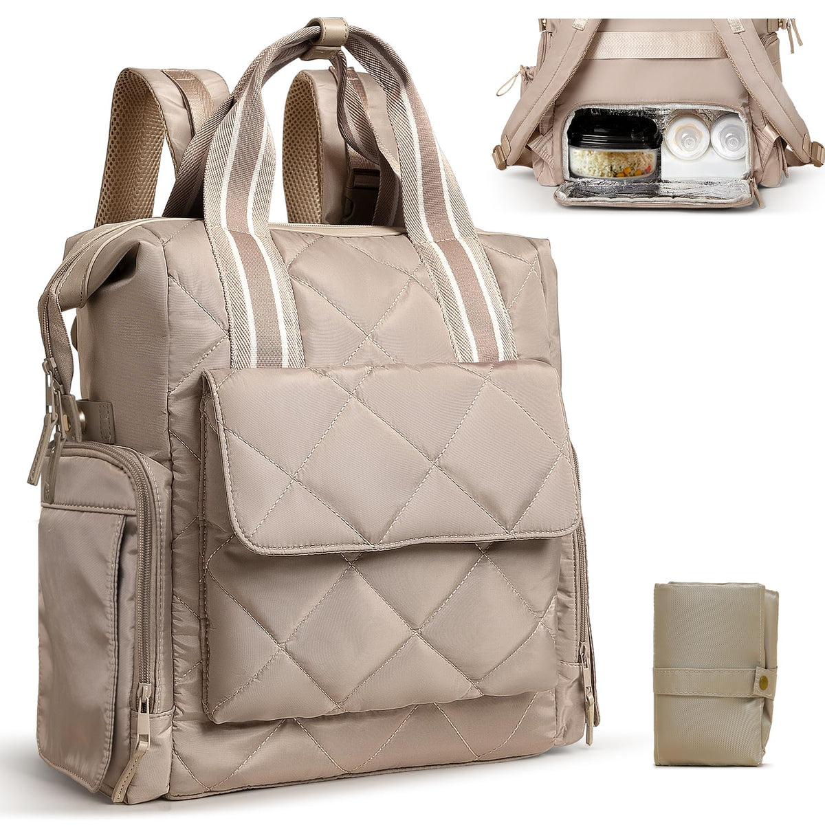 Omanmoli quilted diaper bag backpack front view for busy moms on the go