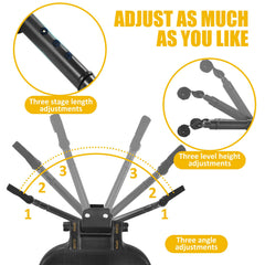 OmegaGym stroller board with adjustable-height rod adapts to different stroller widths for comfortable spacing.