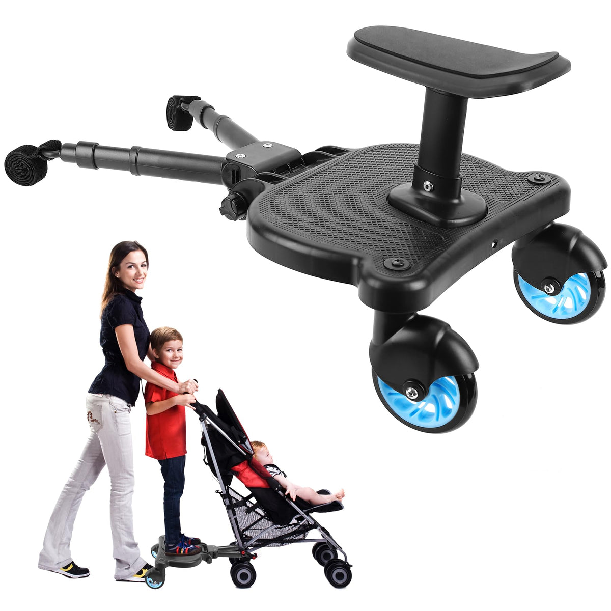 OmegaGym stroller board pedal enables quick setup for smoother errands.