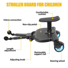 OmegaGym stroller board seat removal shows easy rest breaks for kids.