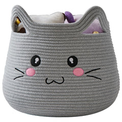 OMERAI cat basket front view highlights durable cotton rope for toy storage.