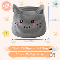 OMERAI cat basket inside view illustrates roomy space for toys and blankets.