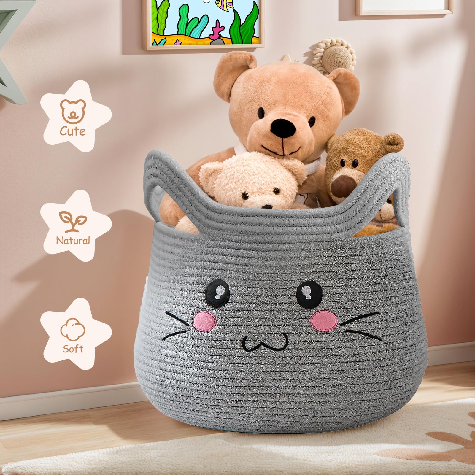 OMERAI cat basket side handles demonstrate easy portability and tidy storage.