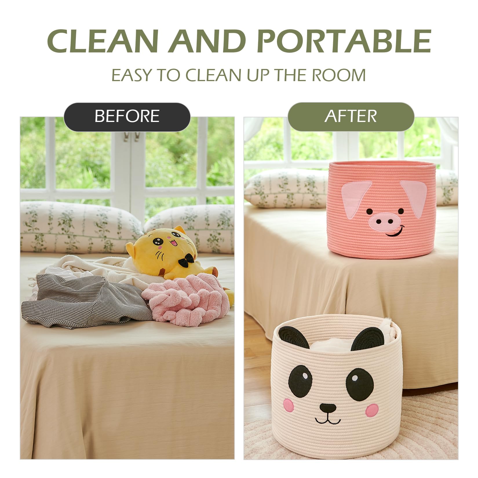 OMERAI panda-design basket folded state ready for compact storage