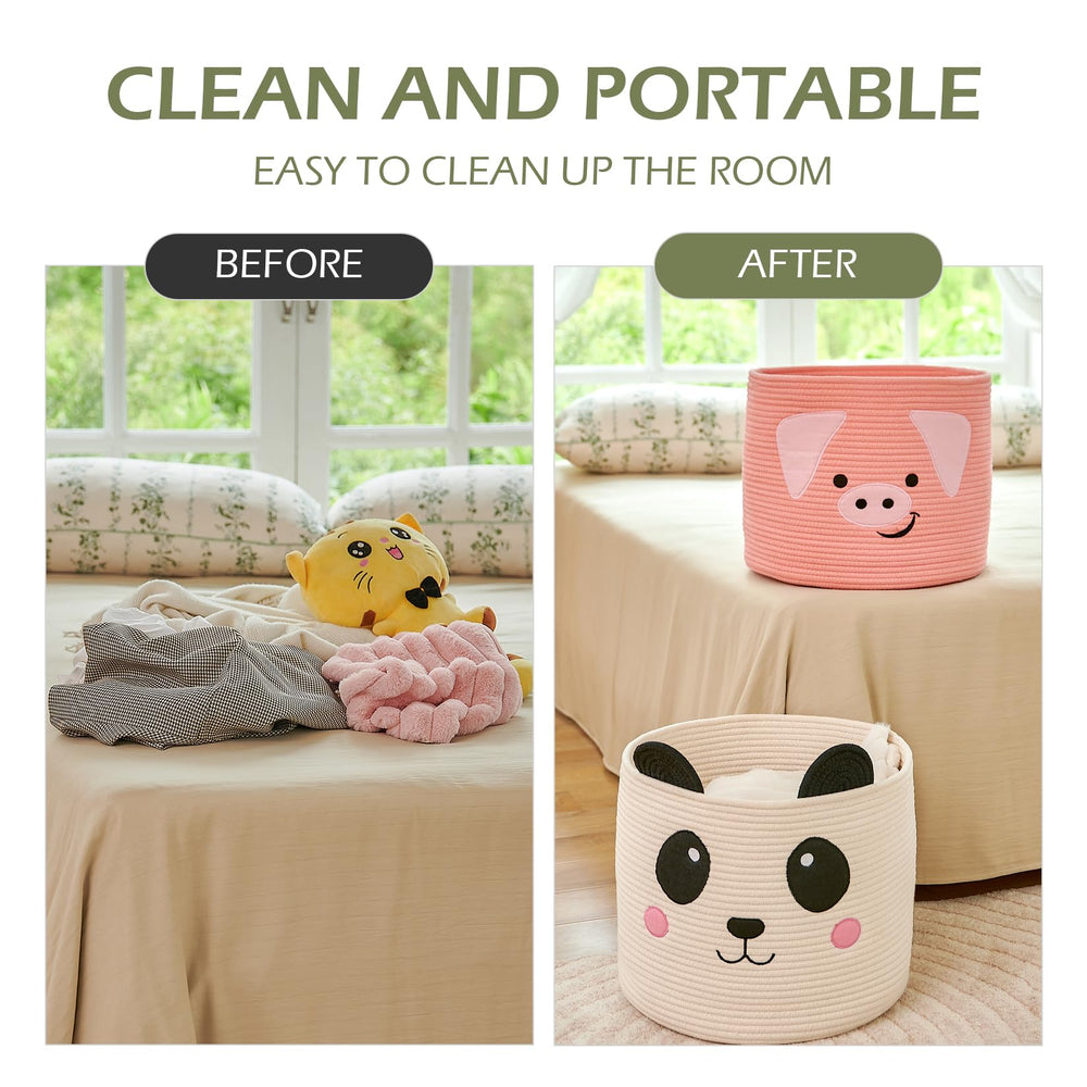 OMERAI panda-design basket folded state ready for compact storage
