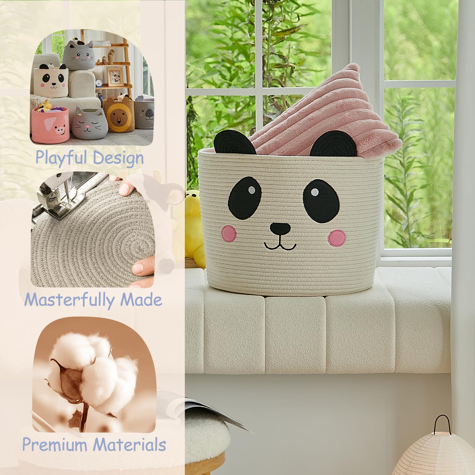 OMERAI panda-design basket with invisible side handles for easy carrying