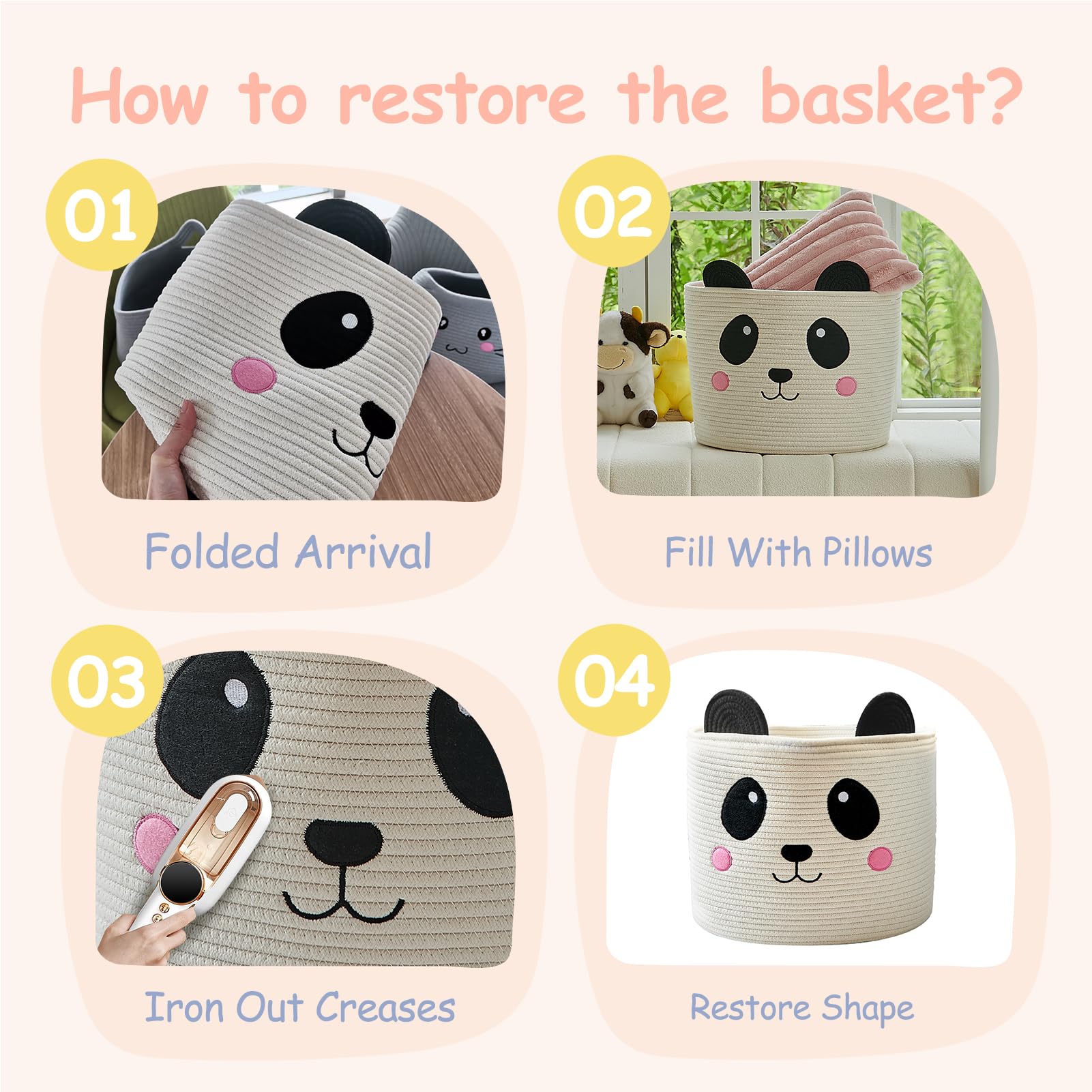 OMERAI panda-design basket used as toy storage in playroom