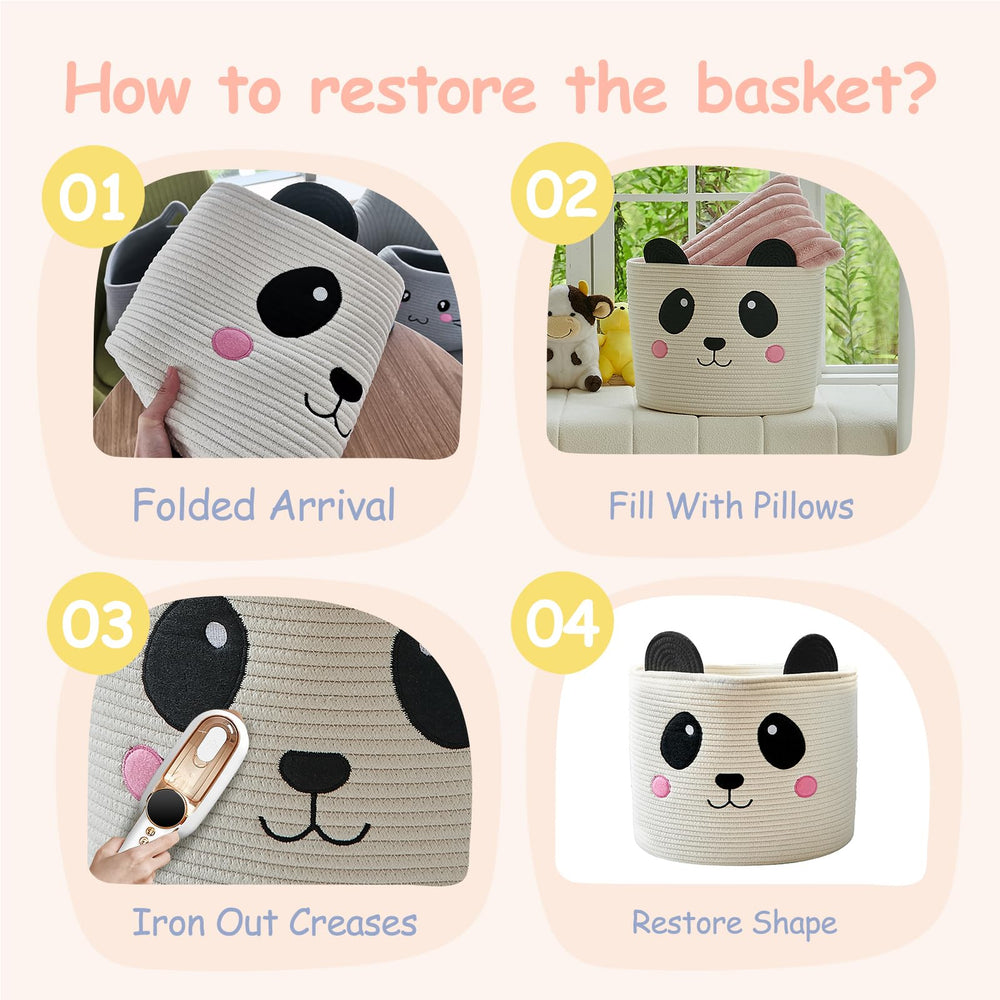 OMERAI panda-design basket used as toy storage in playroom