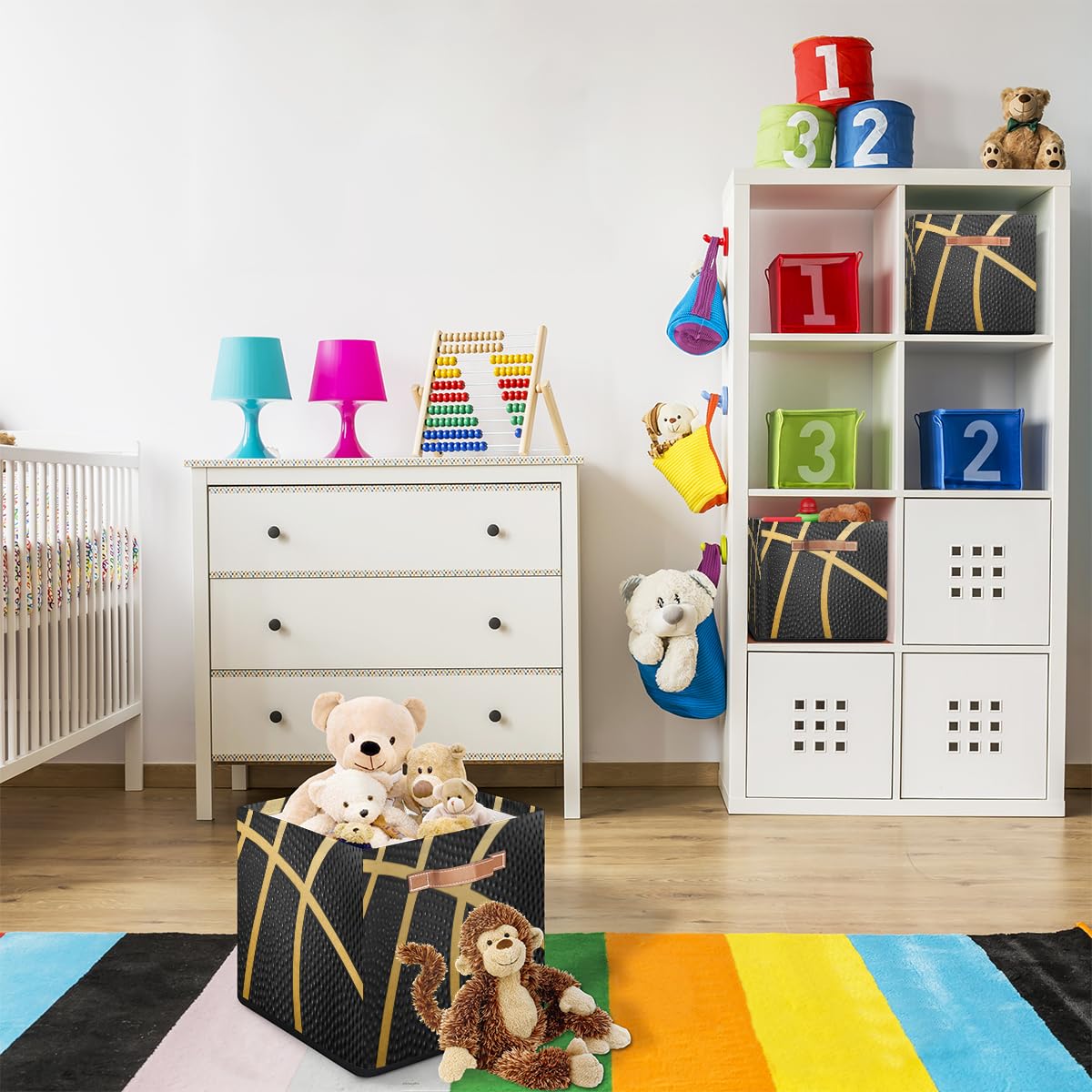 OMFUNS organization solution fits on shelves, desks, and floors.