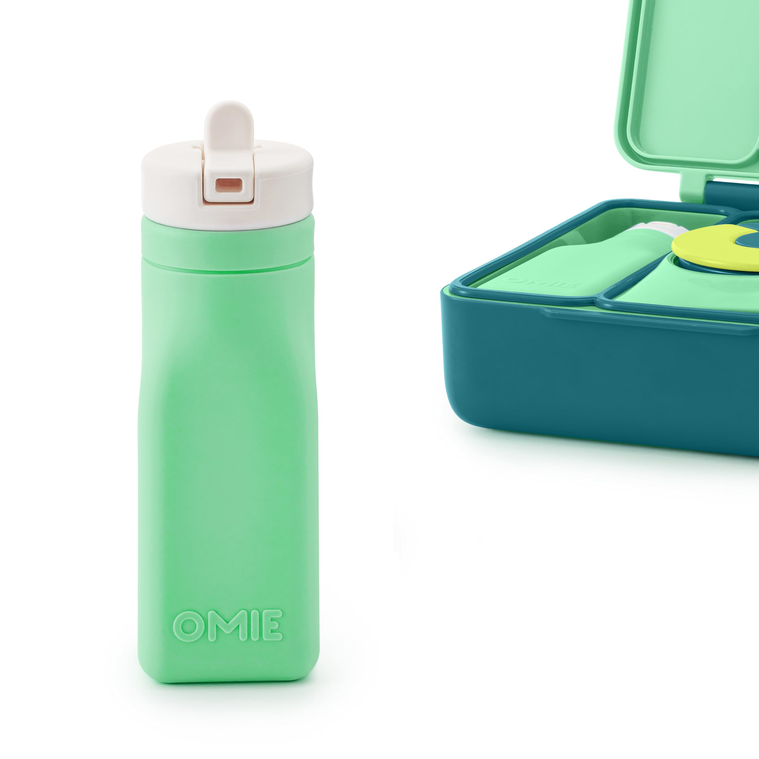 Omie silicone water bottle with straw-top for on-the-go hydration