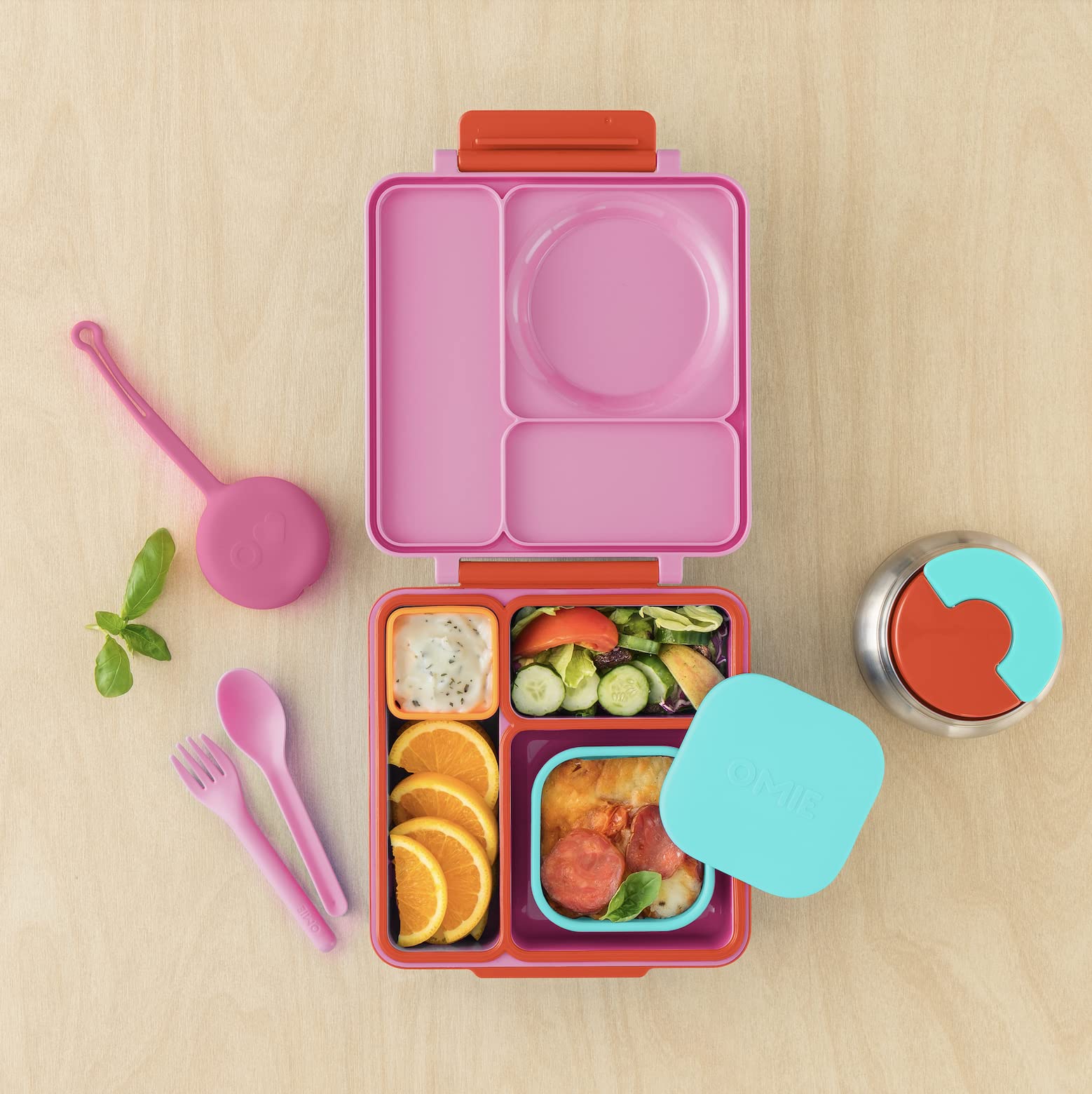 OmieBox teal snack container dishwasher-safe for easy cleanup after school