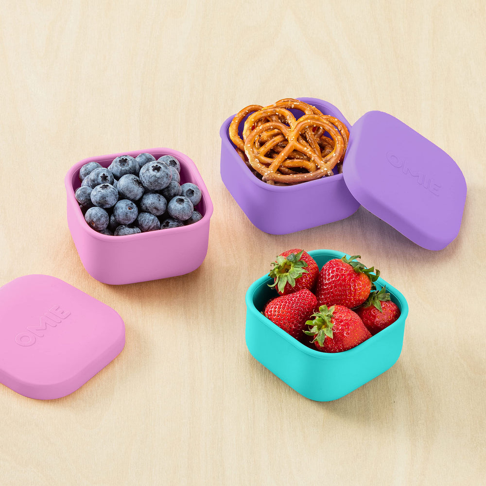 OmieBox teal snack container microwave-safe for reheating entrées