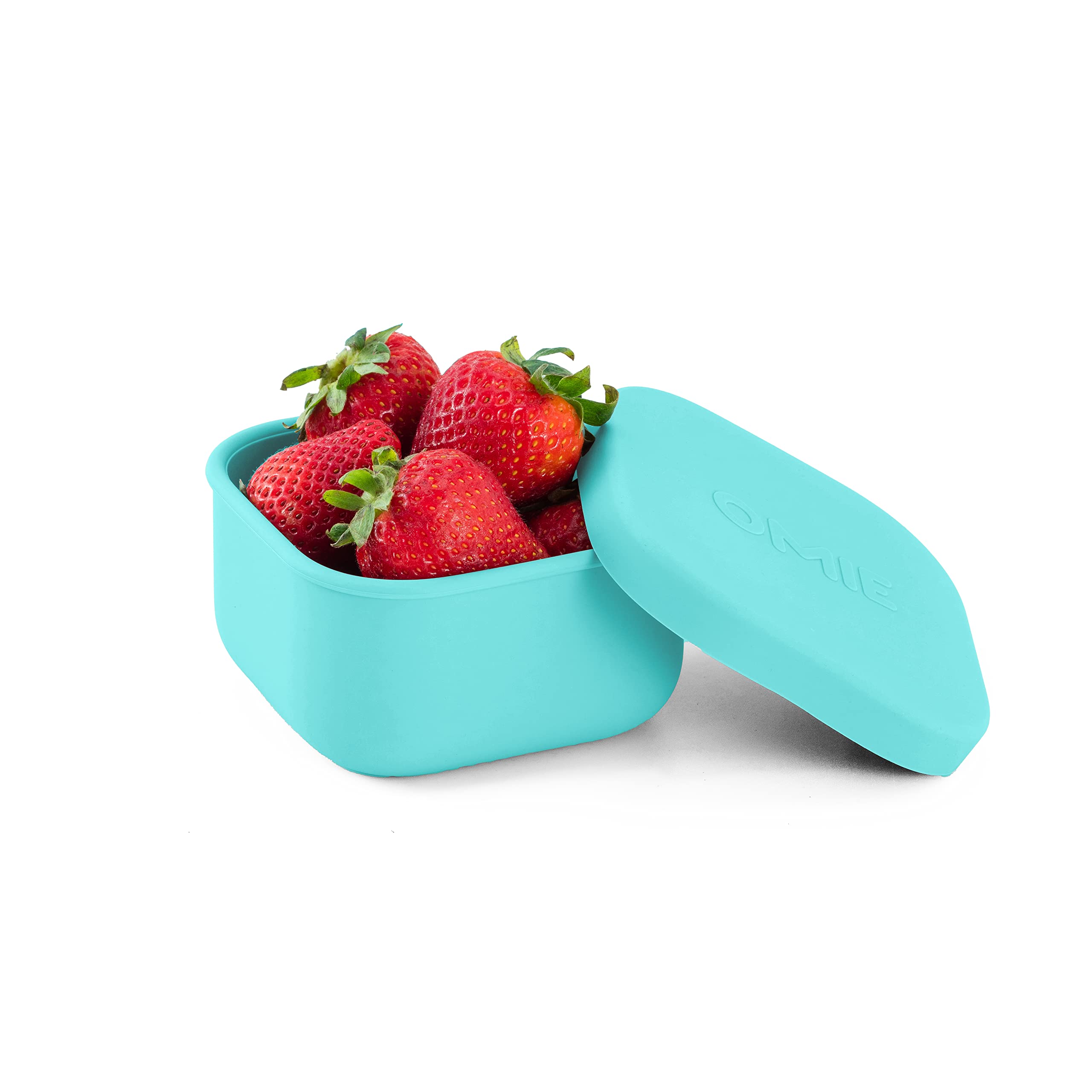 OmieBox teal silicone snack container front view for organized school lunches
