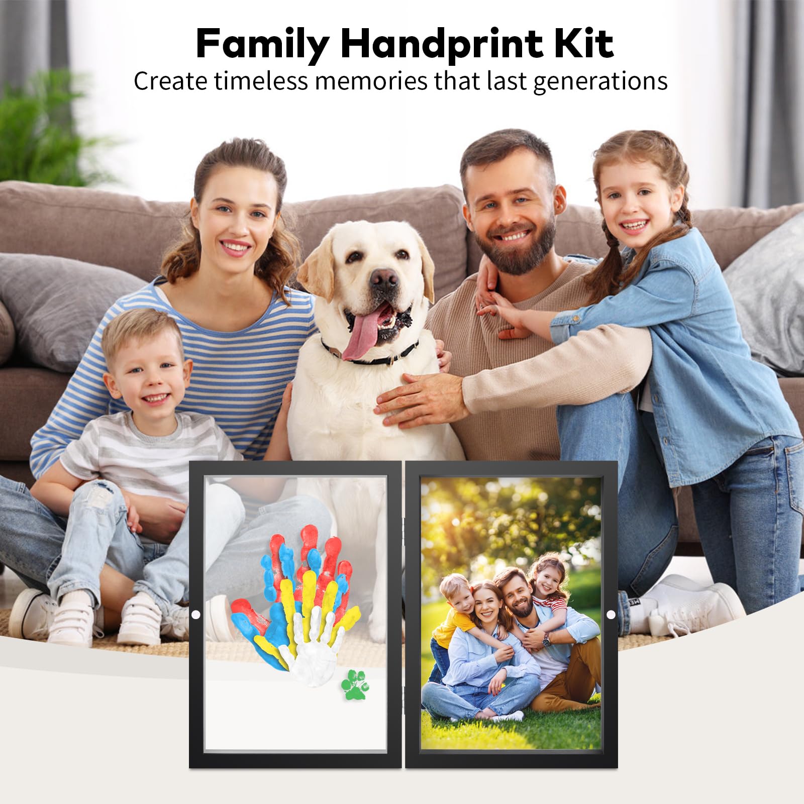 Omrhvi dual-display frame shows photo and handprint together.