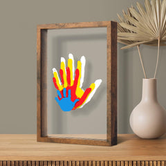 Omrhvi family handprint frame showcases a child’s artwork as a timeless keepsake