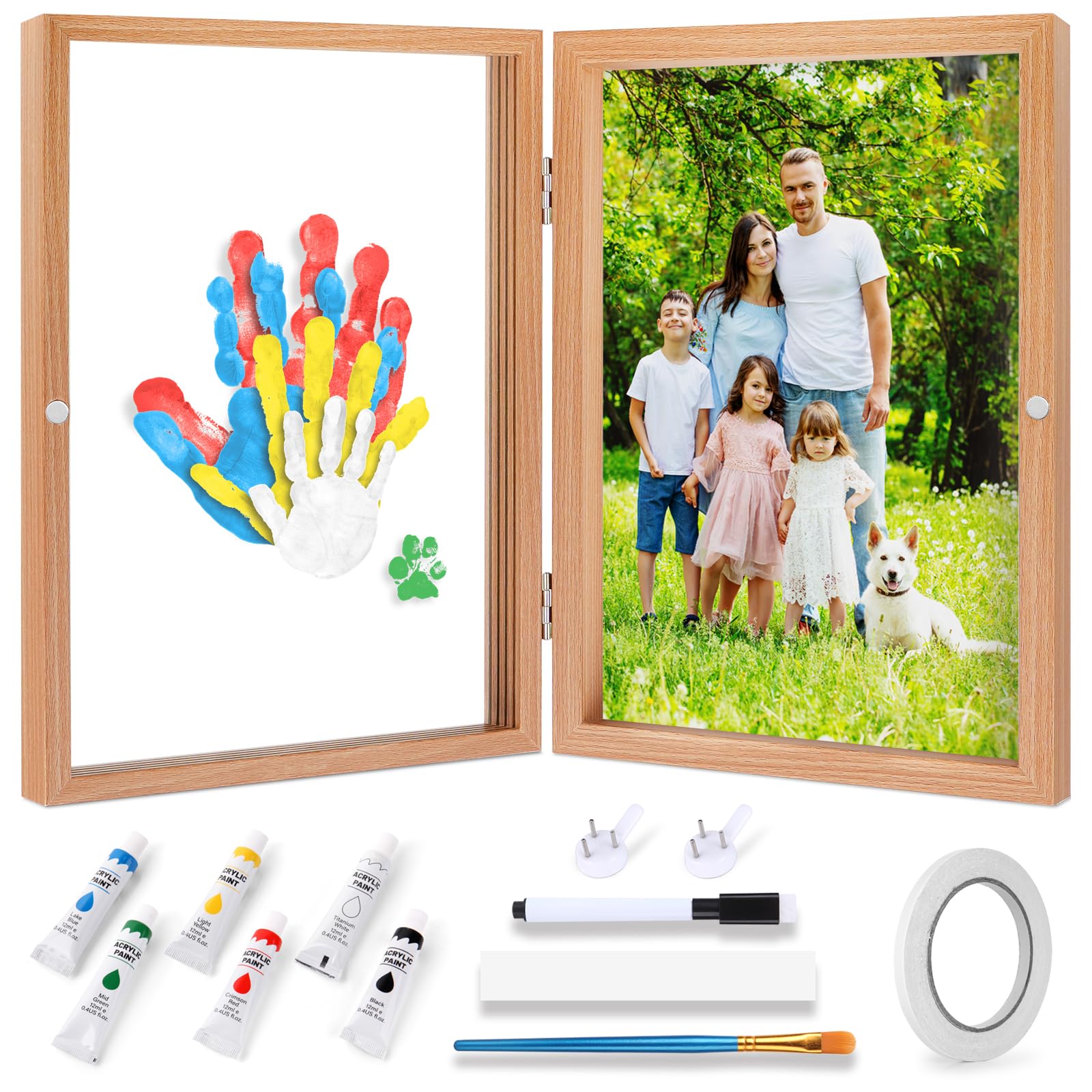 Omrhvi Family Handprint Kit frame setup shows easy, display-ready keepsake for living rooms.