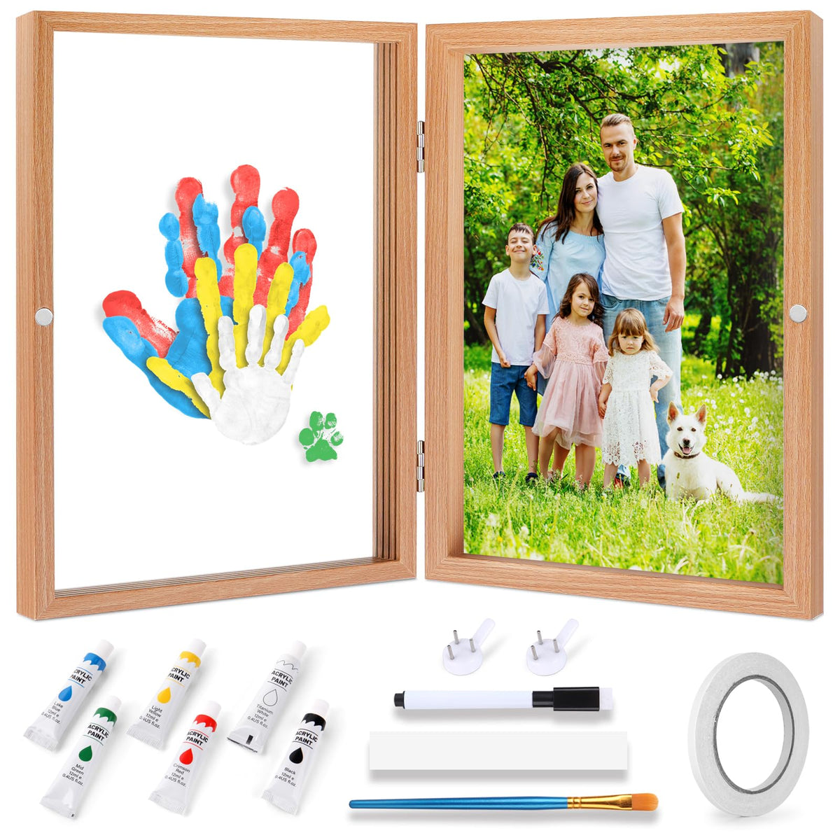 Omrhvi Family Handprint Kit frame setup shows easy, display-ready keepsake for living rooms.