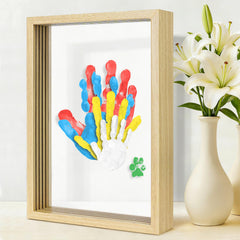 Omrhvi Family Handprint Kit frame setup shows an easy-to-display keepsake.