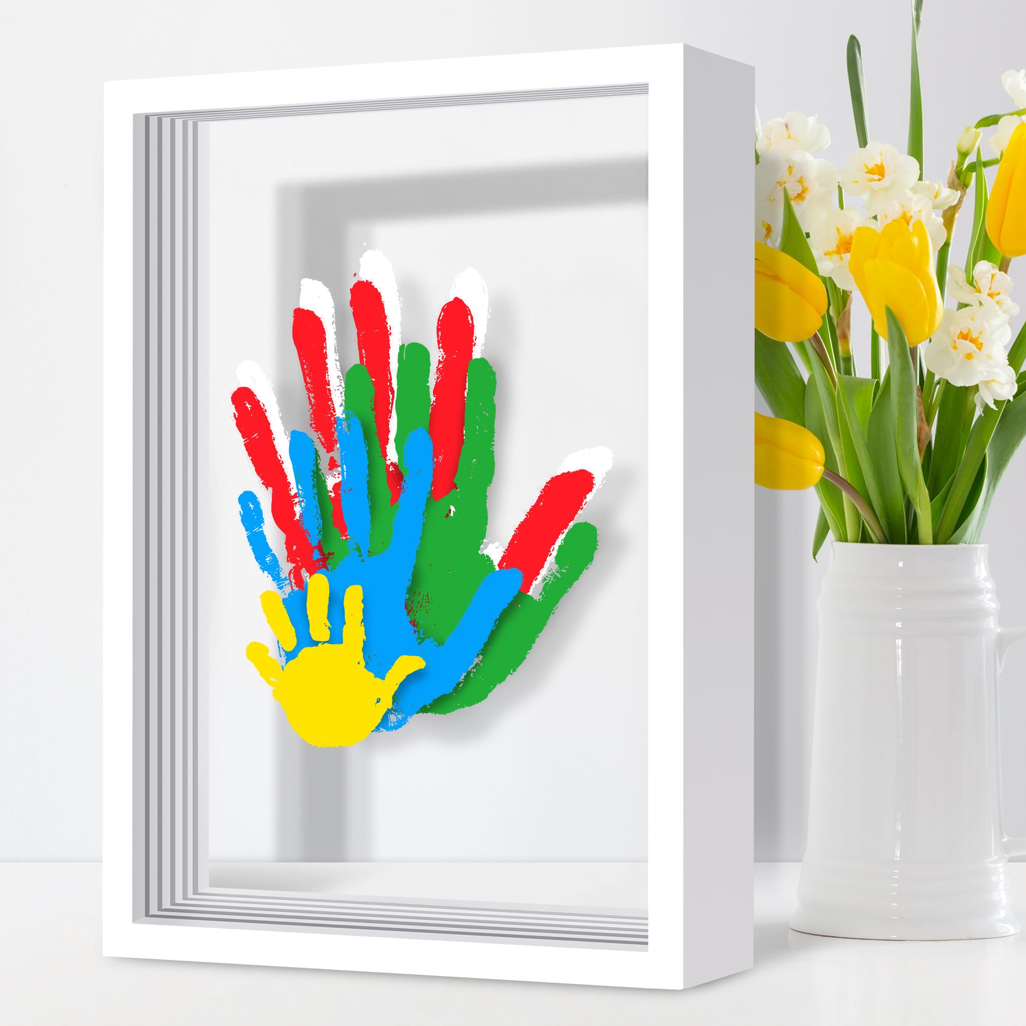Omrhvi family handprint kit in wooden frame highlights a cherished family memory for years