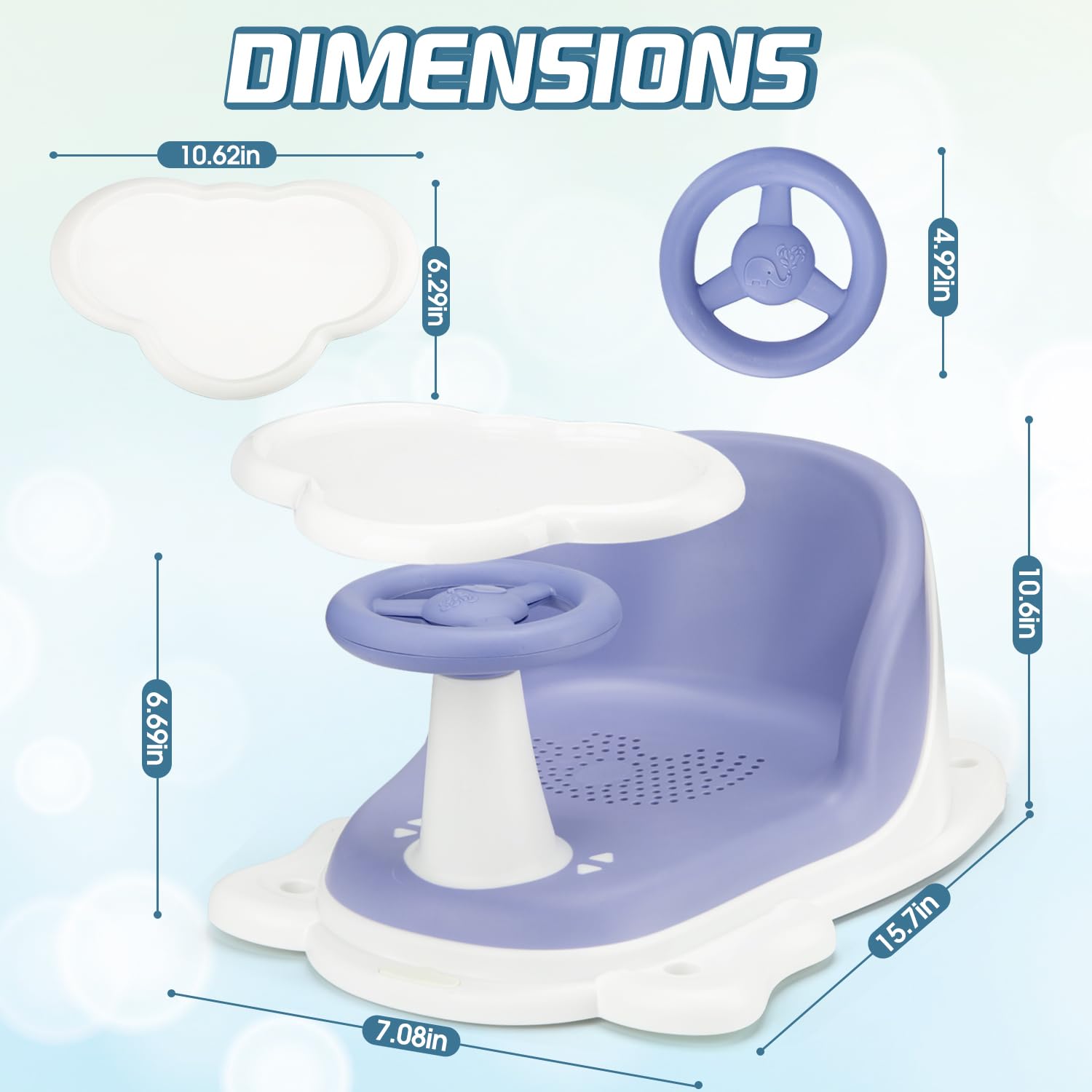 OMYbaby bath seat with tray blue 6 months up supports growing infants.