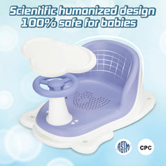 OMYbaby bath seat with tray blue detachable tray ready for toys and essentials.