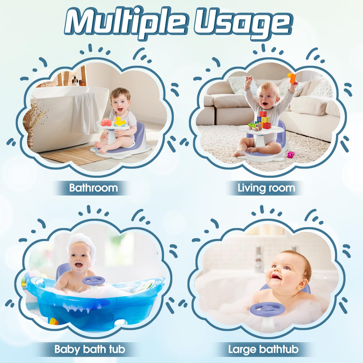 OMYbaby bath seat with tray blue gift idea for new parents.