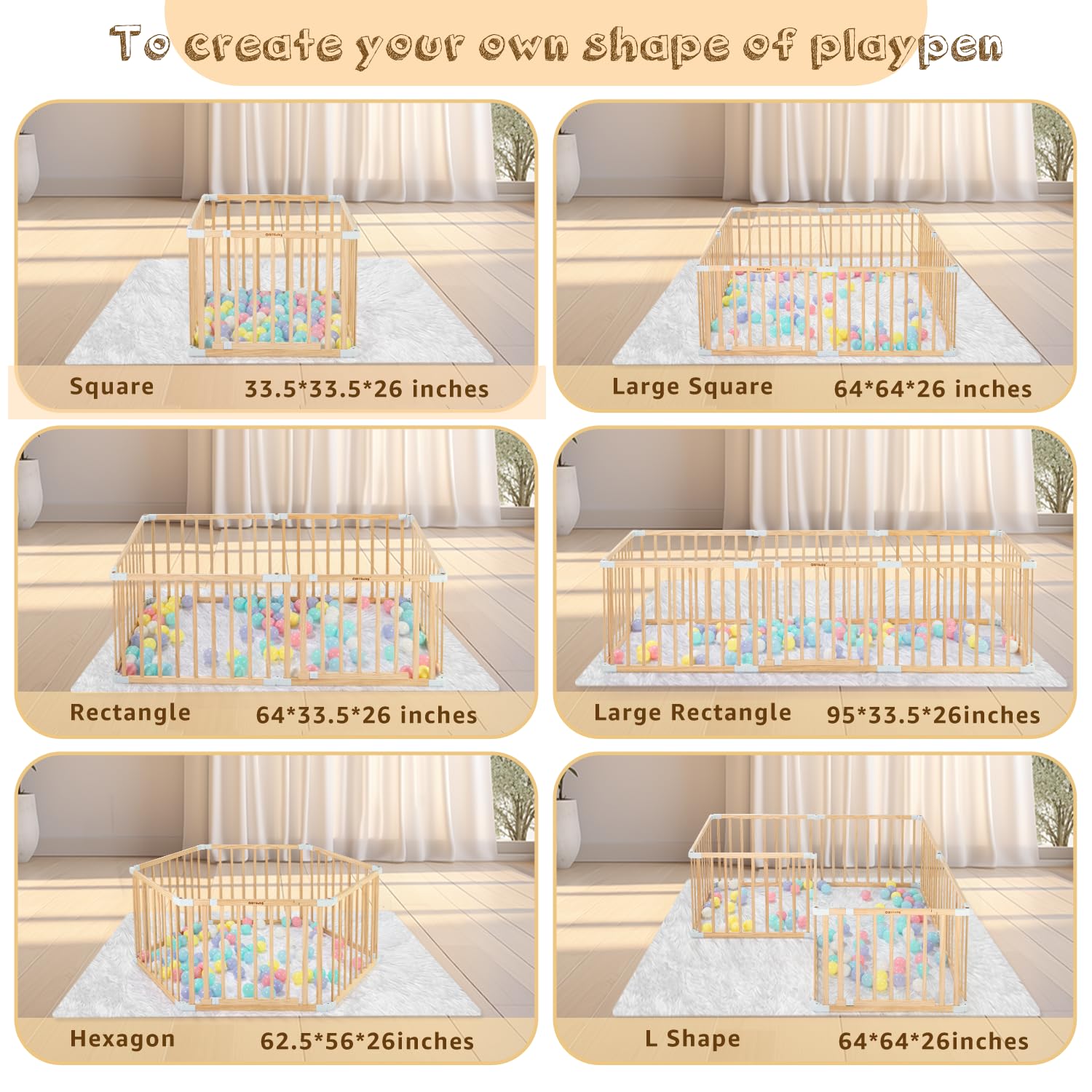OMYbaby big playpen configuration with 6-8-10-12-16 panel options