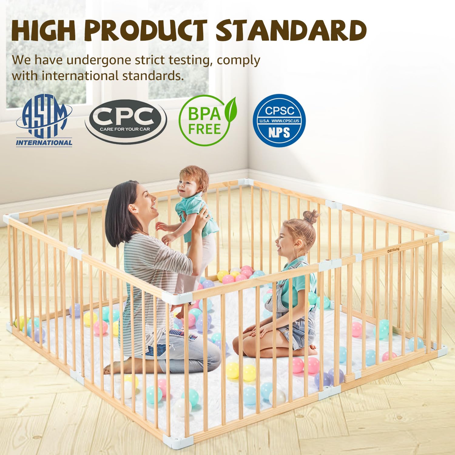 OMYbaby playpen expandable panels demonstrate flexible shapes for room layouts.
