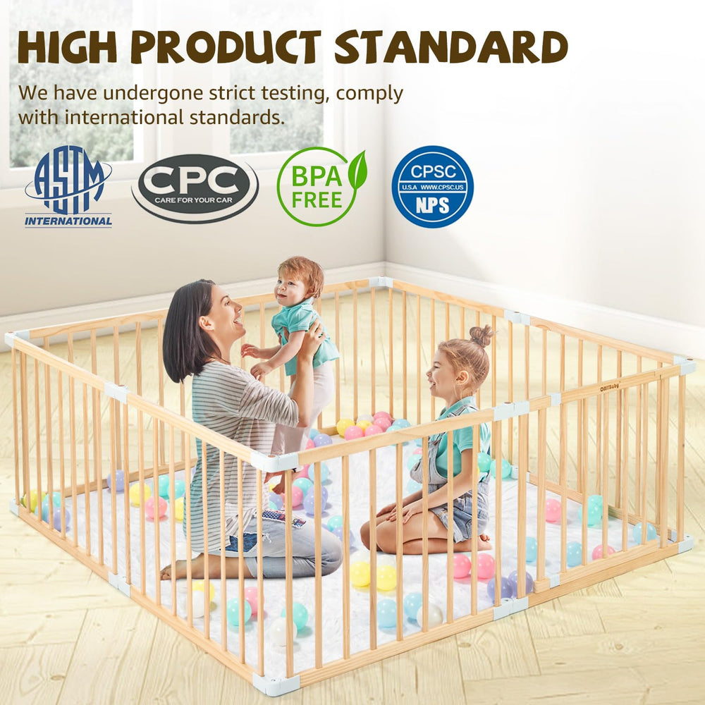 OMYbaby playpen expandable panels demonstrate flexible shapes for room layouts.