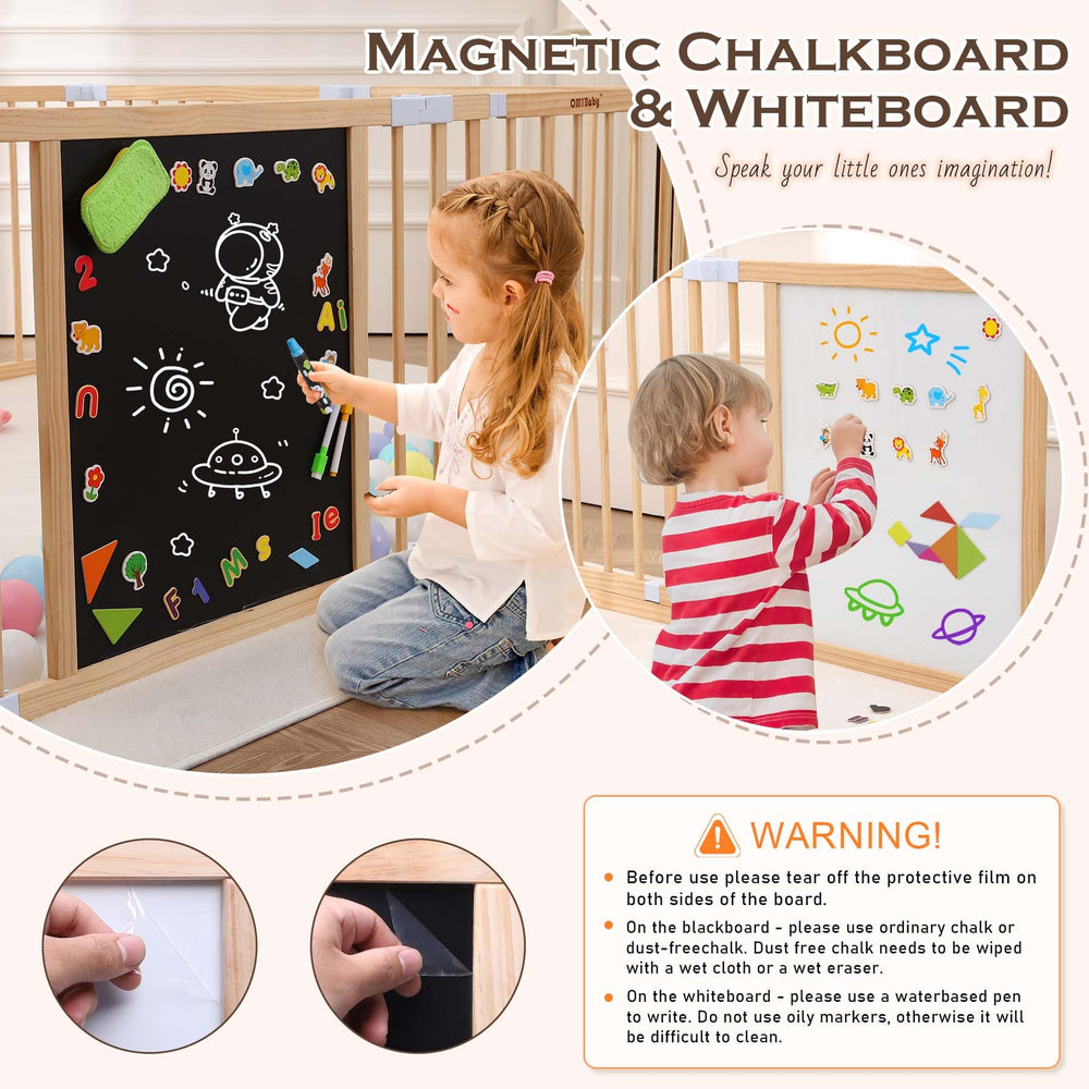 OMYbaby wood playpen expandable system – grows with your child, expanding play space over time.