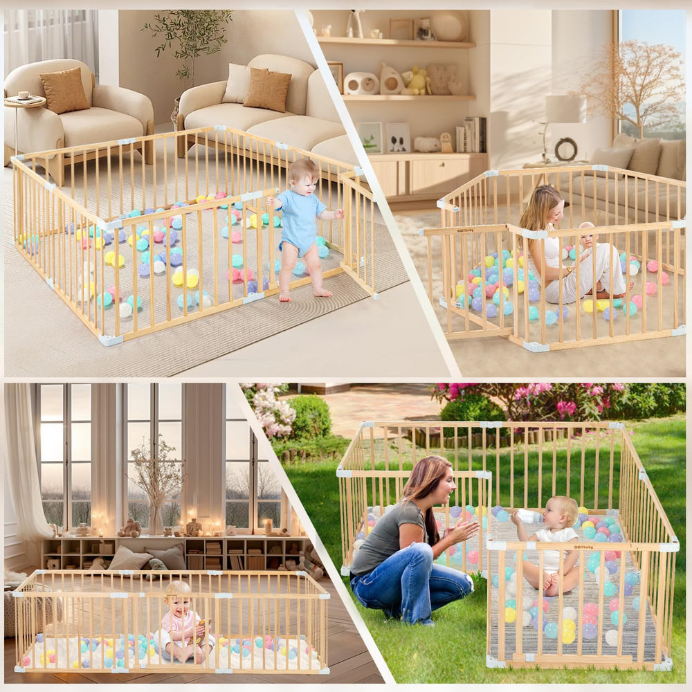 OMYbaby wooden playpen safety edges provide a gentle touch and secure boundary.